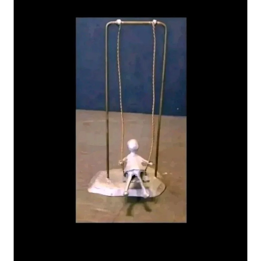 Pewter Girl On Swing Signed by Hunter 1960's Vtg Collectible Sculpture Decor USA